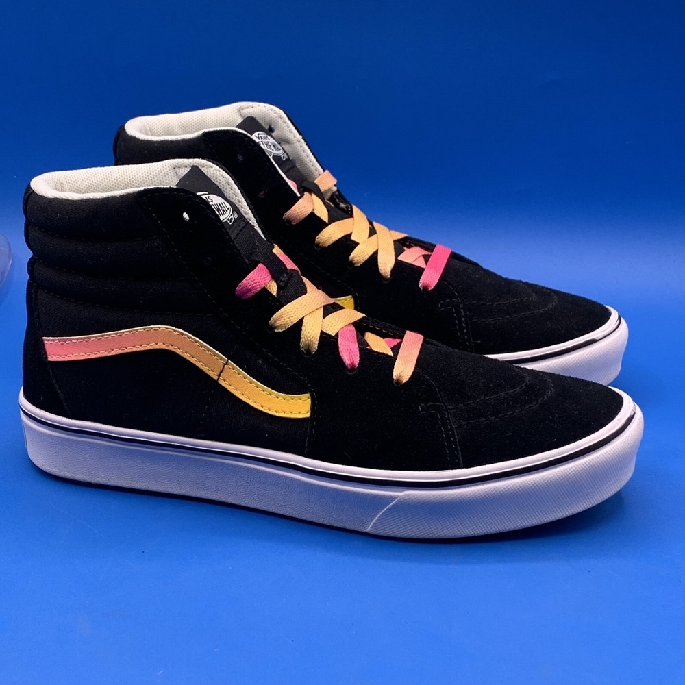 Vans Kids ComfyCush SK8-Hi Black Suede Colorful Laces - JUNIORS Size US 6.5